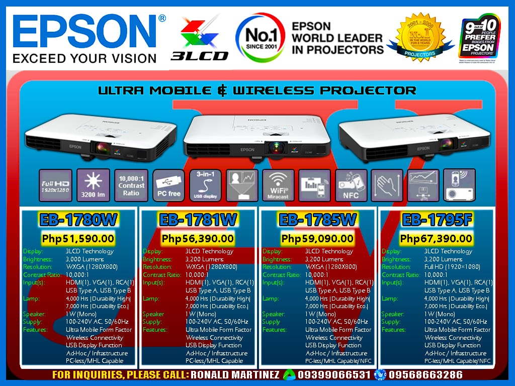 Epson EB-1780W Wireless/Ultra-Mobile LCD Projector - Philippines Best