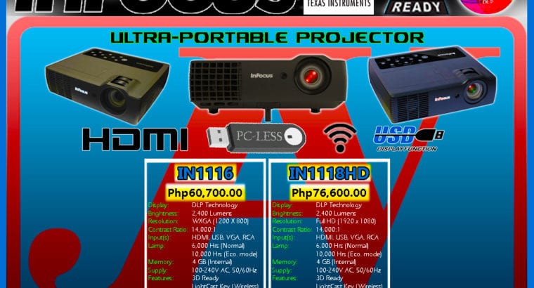 InFocus IN1116 IN1118HD 2400 Lumens Ultra Portable