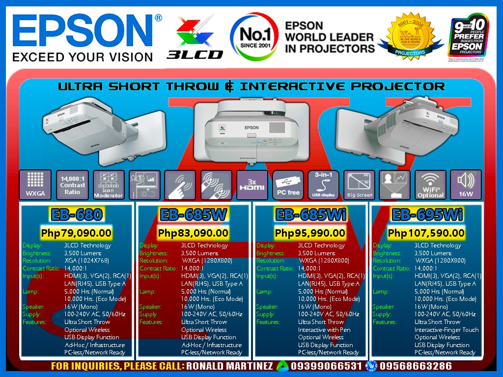 Epson EB-680 Ultra Short Throw LCD Projector